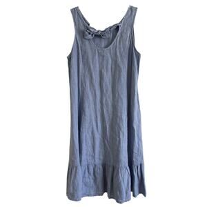 Terzo Millennio 100% Linen Dress Italy Womens S Blue Back Bow Crochet Lagenlook